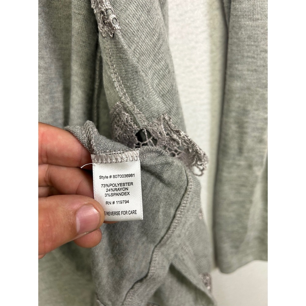 Boho One World Womens Med Gray Lace Trim Open Front Waterfall Cardigan Sweater - Picture 7 of 12